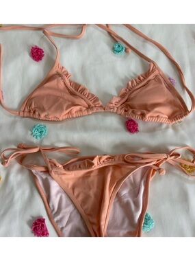 Victorias Secret Peach Ruffle Triangle Bikini Set